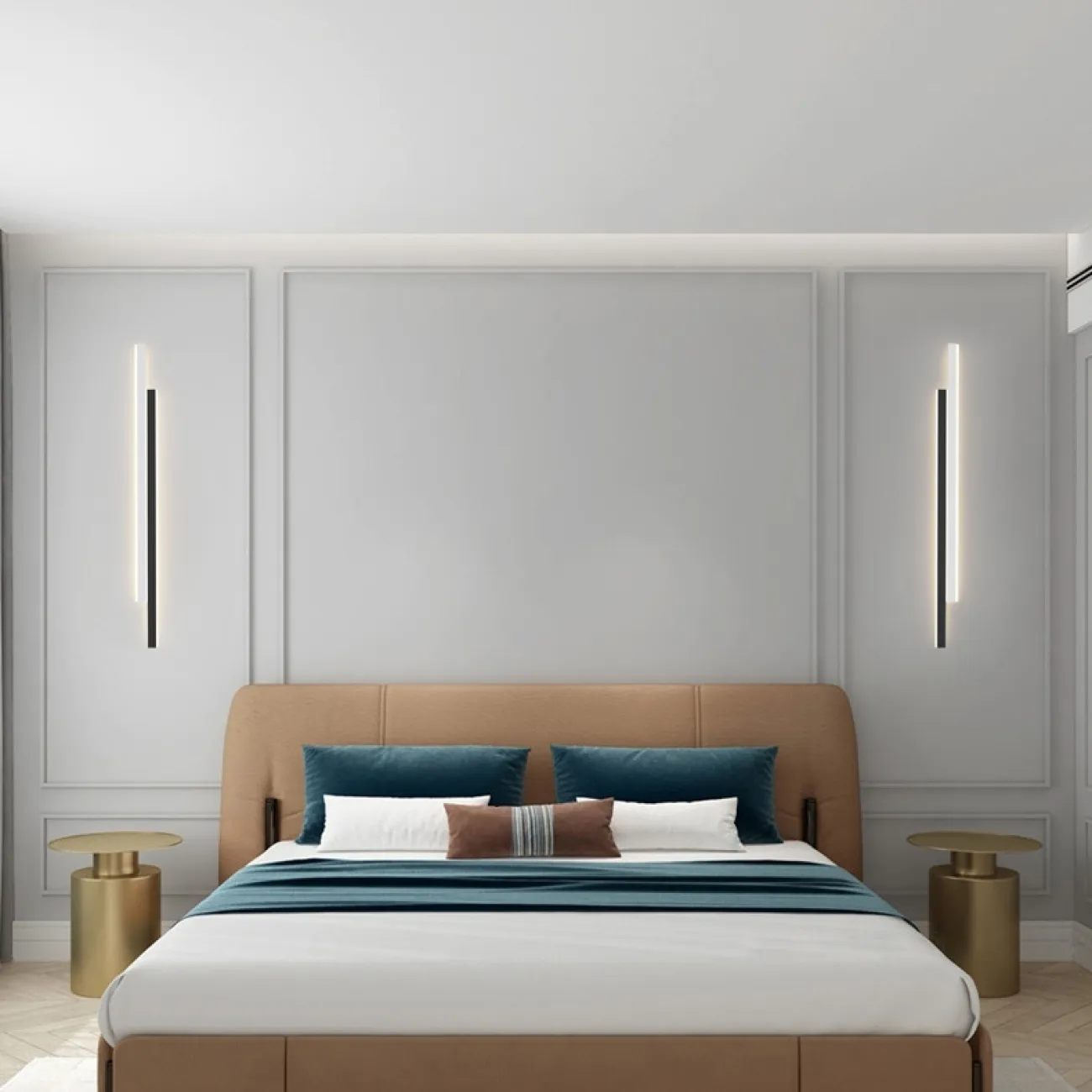 Настенный светильник с черно-белым корпусом в виде двух разноуровневых прямоугольных пластин с LED-подсветкой RIKKA H120 Трехцветный свет