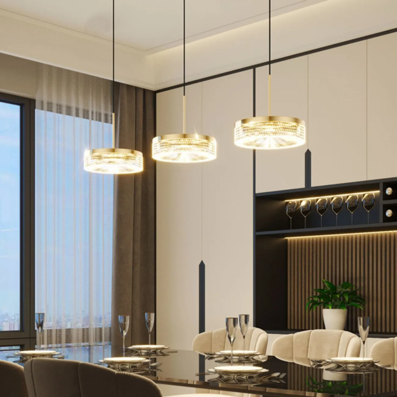 Готовая комбинация подвесных светодиодных светильников с рельефными рассеивателями цилиндрической формы RIGO COMBO L78 White Готовая комбинация подвесных светодиодных светильников с рельефными рассеивателями цилиндрической формы RIGO COMBO L78 White