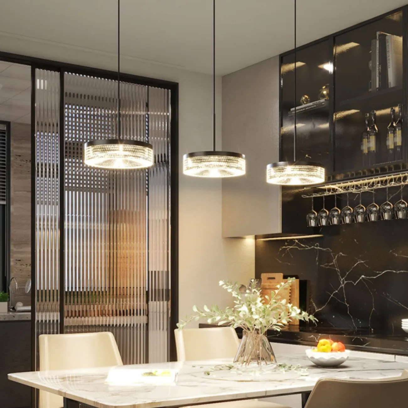 Готовая комбинация подвесных светодиодных светильников с рельефными рассеивателями цилиндрической формы RIGO COMBO L78 White Готовая комбинация подвесных светодиодных светильников с рельефными рассеивателями цилиндрической формы RIGO COMBO L78 White