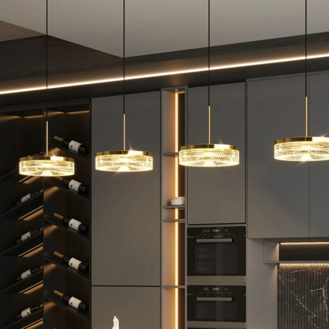 Готовая комбинация подвесных светодиодных светильников с рельефными рассеивателями цилиндрической формы RIGO COMBO L78 White Готовая комбинация подвесных светодиодных светильников с рельефными рассеивателями цилиндрической формы RIGO COMBO L78 White