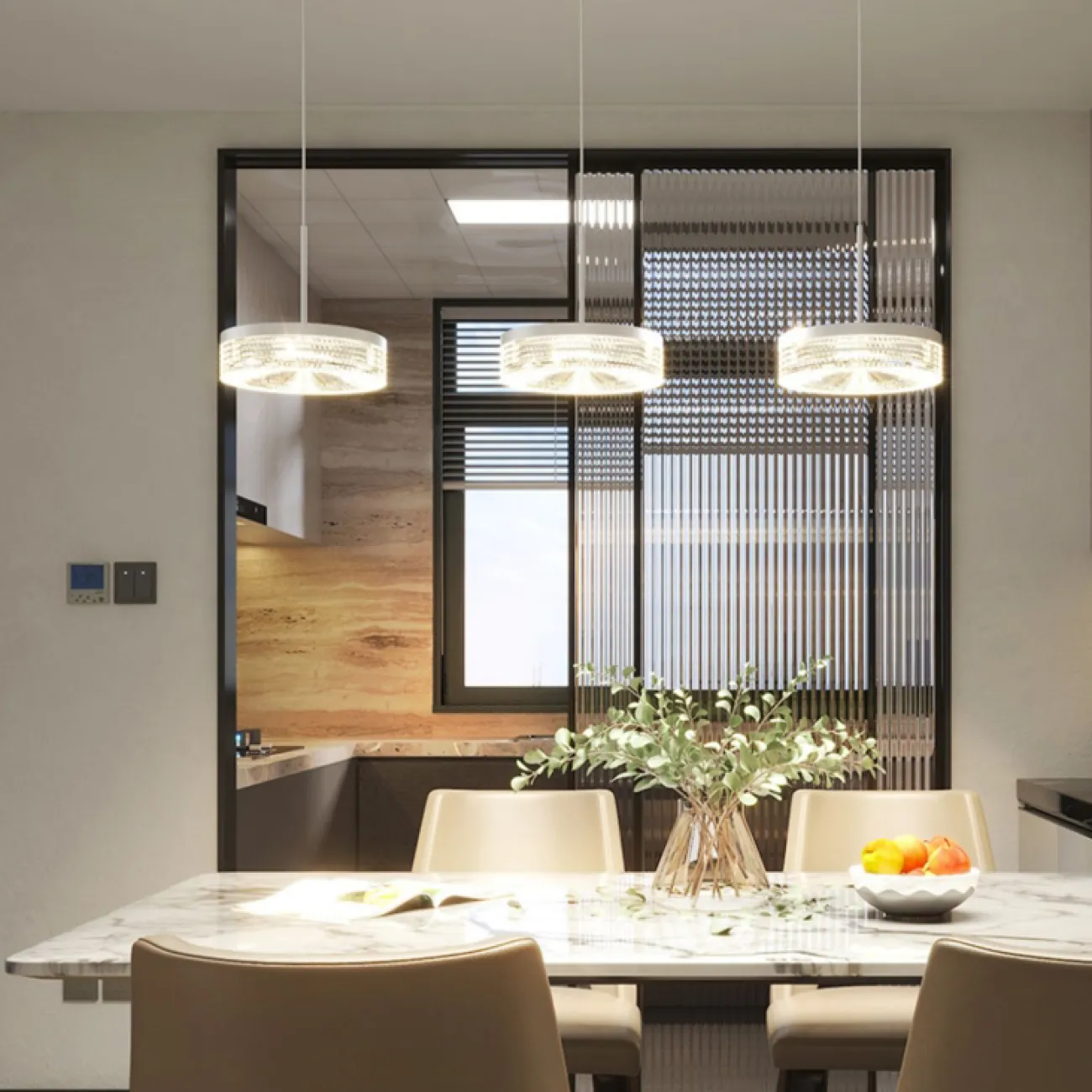 Готовая комбинация подвесных светодиодных светильников с рельефными рассеивателями цилиндрической формы RIGO COMBO L78 White Готовая комбинация подвесных светодиодных светильников с рельефными рассеивателями цилиндрической формы RIGO COMBO L78 White