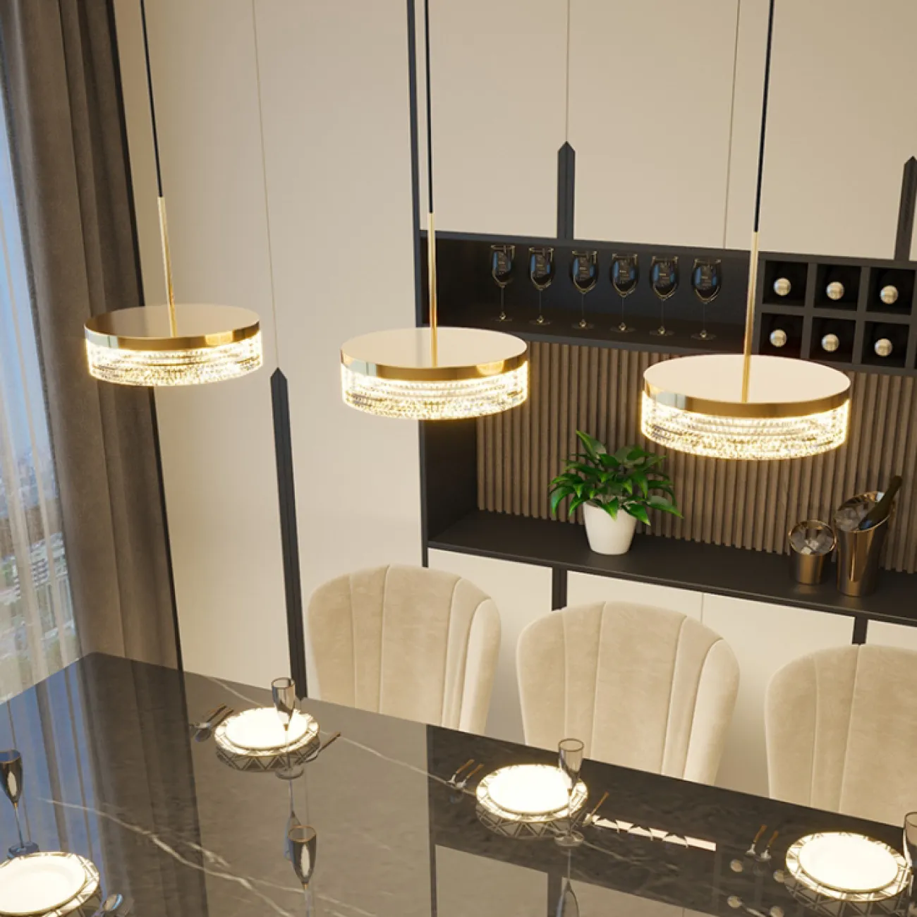 Готовая комбинация подвесных светодиодных светильников с рельефными рассеивателями цилиндрической формы RIGO COMBO L78 White Готовая комбинация подвесных светодиодных светильников с рельефными рассеивателями цилиндрической формы RIGO COMBO L78 White