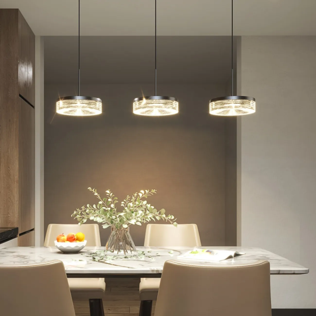 Готовая комбинация подвесных светодиодных светильников с рельефными рассеивателями цилиндрической формы RIGO COMBO L78 White Готовая комбинация подвесных светодиодных светильников с рельефными рассеивателями цилиндрической формы RIGO COMBO L78 White