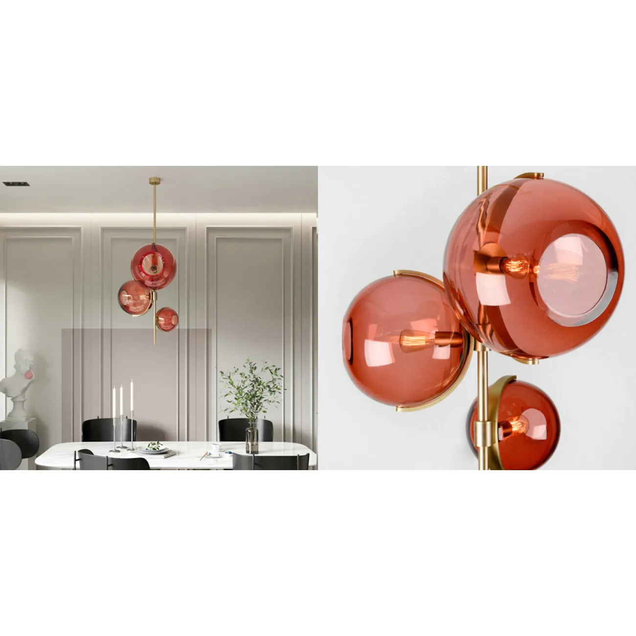 Дизайнерский светильник с тремя стеклянными плафонами RUBIE Last Night designed by Damien Langlois-Meurinne