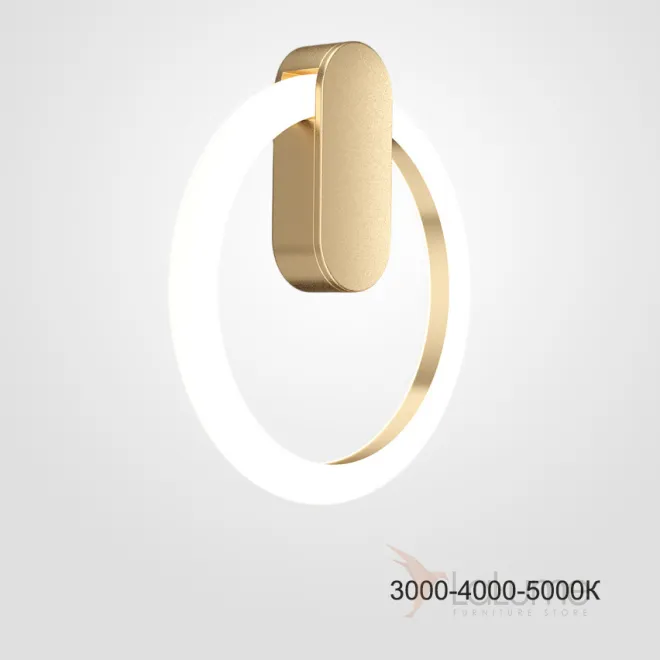 Серия настенных светодиодных светильников с отделкой в цвете латунь по внутреннему контуру кольцевидного плафона GINA WALL D20 Brass Трехцветный свет