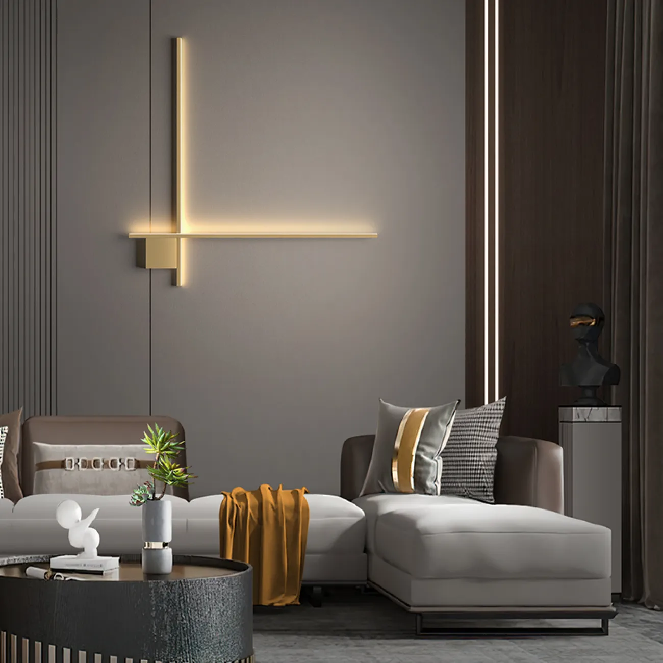 Серия настенных светодиодных светильников с прямоугольными перекрестными плафонами на квадратном креплении STICH B L100 Brass