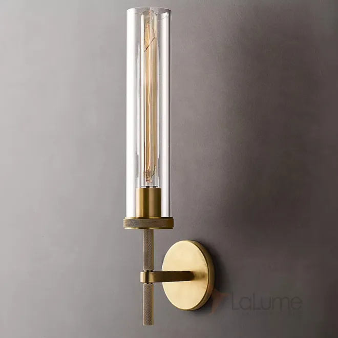 Серия настенных светильников со стеклянным цилиндрическим плафоном на кронштейне с круглым креплением HINNA H49