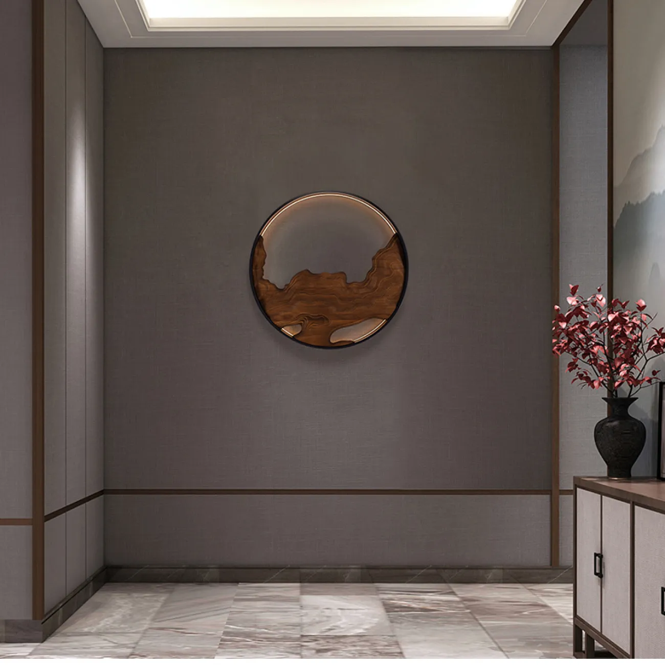 Серия настенных светодиодных светильников с деревянным декором на кольцевом корпусе ARNAR D81,5 Sand