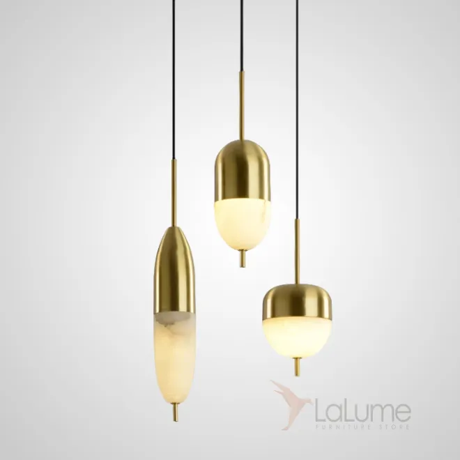 Готовая комбинация подвесных светодиодных светильников с тремя округлыми плафонами из натурального белого мрамора MALLE TRIO D40