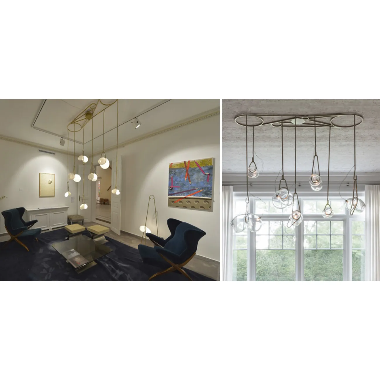 Люстра в стиле постмодерн цвета латуни с изогнутым стеклом clamp 7 от ImperiumLoft