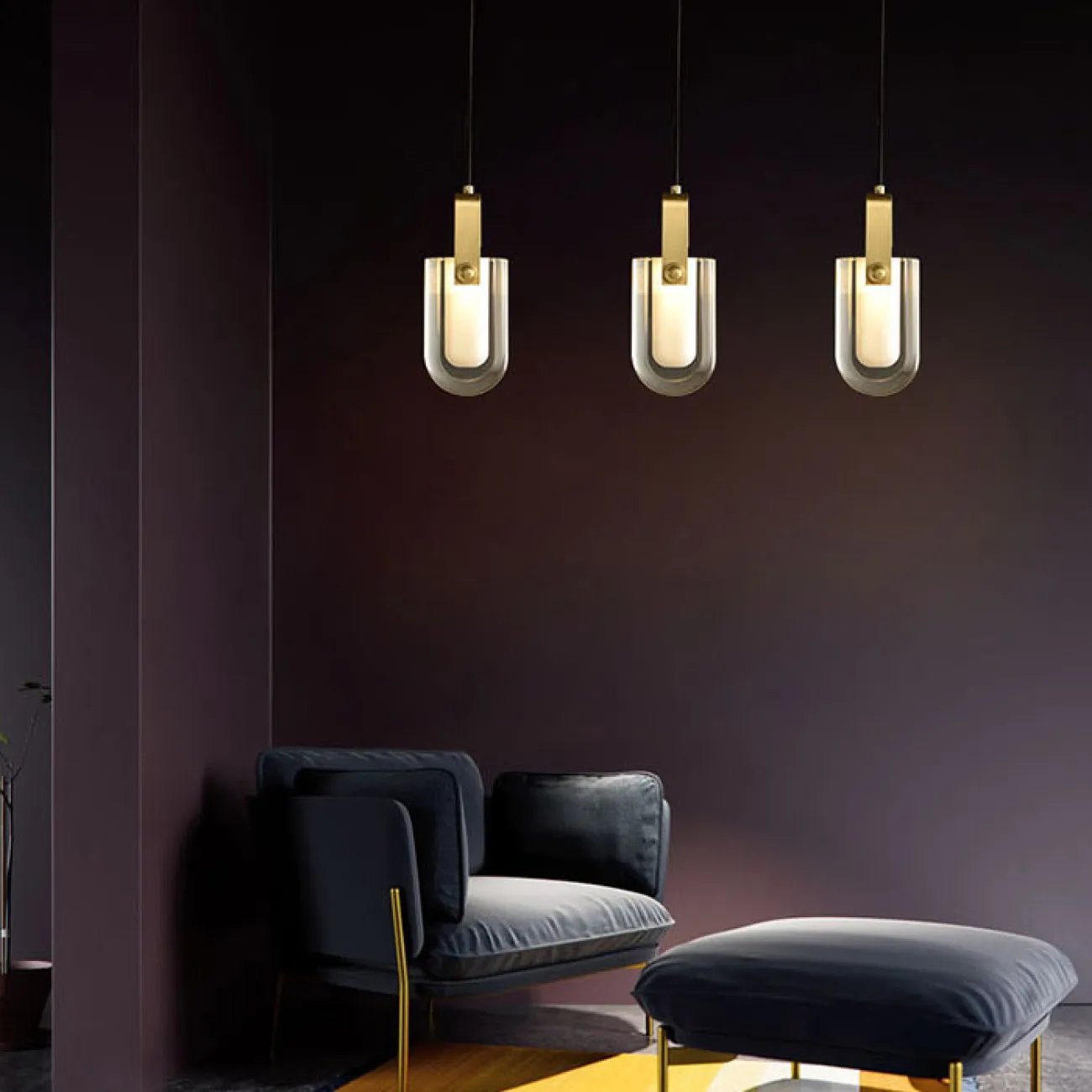 Готовая комбинация подвесных светильников с белым плафонами в скругленных хрустальных слитках NELLY COMBO D30