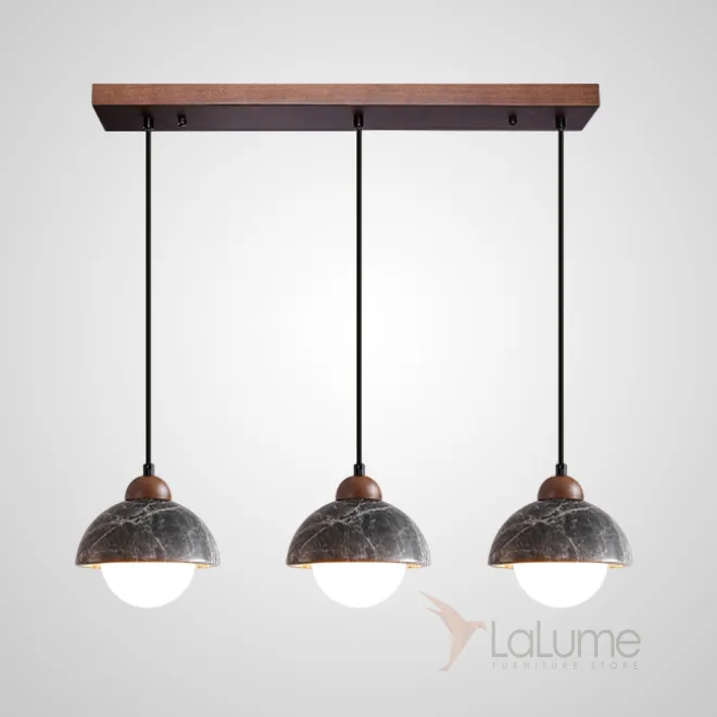 Готовая комбинация подвесных светильников с шарообразными плафонами и комбинированными абажурами из мрамора и дерева GEHARD COMBO L60