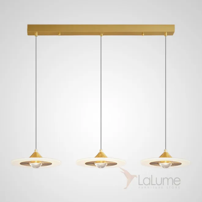 Готовая комбинация подвесных светодиодных светильников с дискообразными рассеивателями и шаровидными плафонами NILVARD TRIO Brass