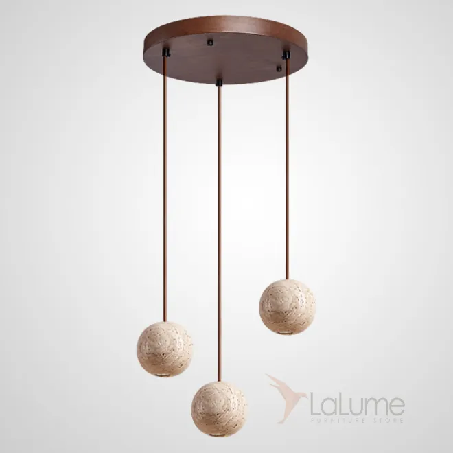 Готовая комбинация подвесных светильников с шарообразным корпусом из желтого камня травертина POVL COMBO D25 Готовая комбинация подвесных светильников с шарообразным корпусом из желтого камня травертина POVL COMBO D25