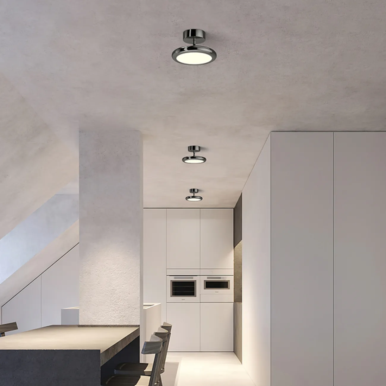 Серия точечных светодиодных светильников с дисковидным корпусом на вертикальной стойке с поворотным механизмом SKOLL Chrome 4000К Серия точечных светодиодных светильников с дисковидным корпусом на вертикальной стойке с поворотным механизмом SKOLL Chrome 4000К