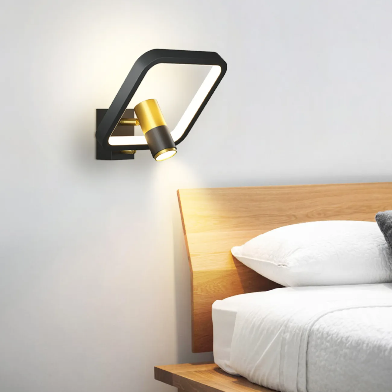 Серия настенных светильников в виде комбинации цилиндрического плафона и геометрической рамки с LED-подсветкой DAGVEIG С Black Трехцветный свет