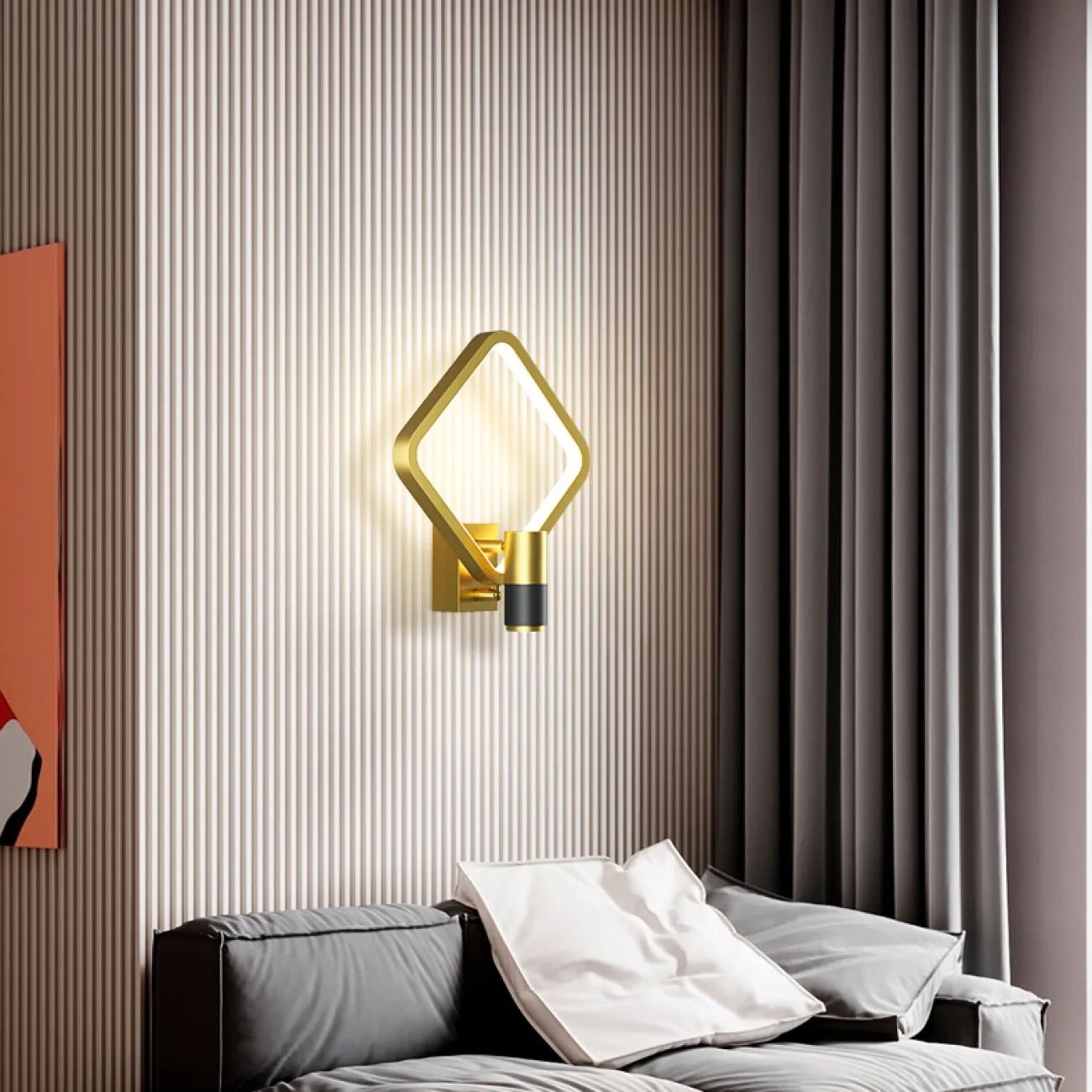 Серия настенных светильников в виде комбинации цилиндрического плафона и геометрической рамки с LED-подсветкой DAGVEIG С Black Трехцветный свет