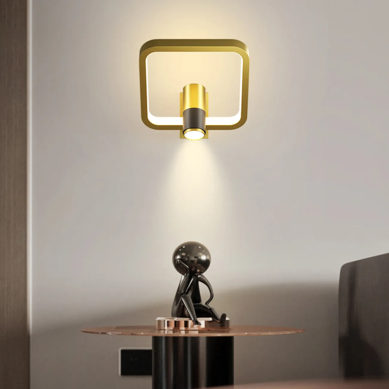 Серия настенных светильников в виде комбинации цилиндрического плафона и геометрической рамки с LED-подсветкой DAGVEIG С Black Трехцветный свет