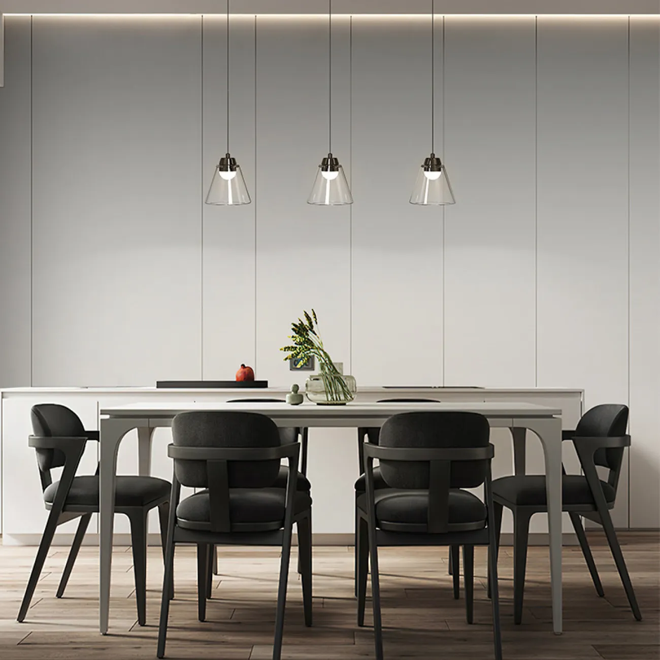 Готовая комбинация подвесных светодиодных светильников c округлыми источниками в прозрачных конических рассеивателях MARX TRIO L78