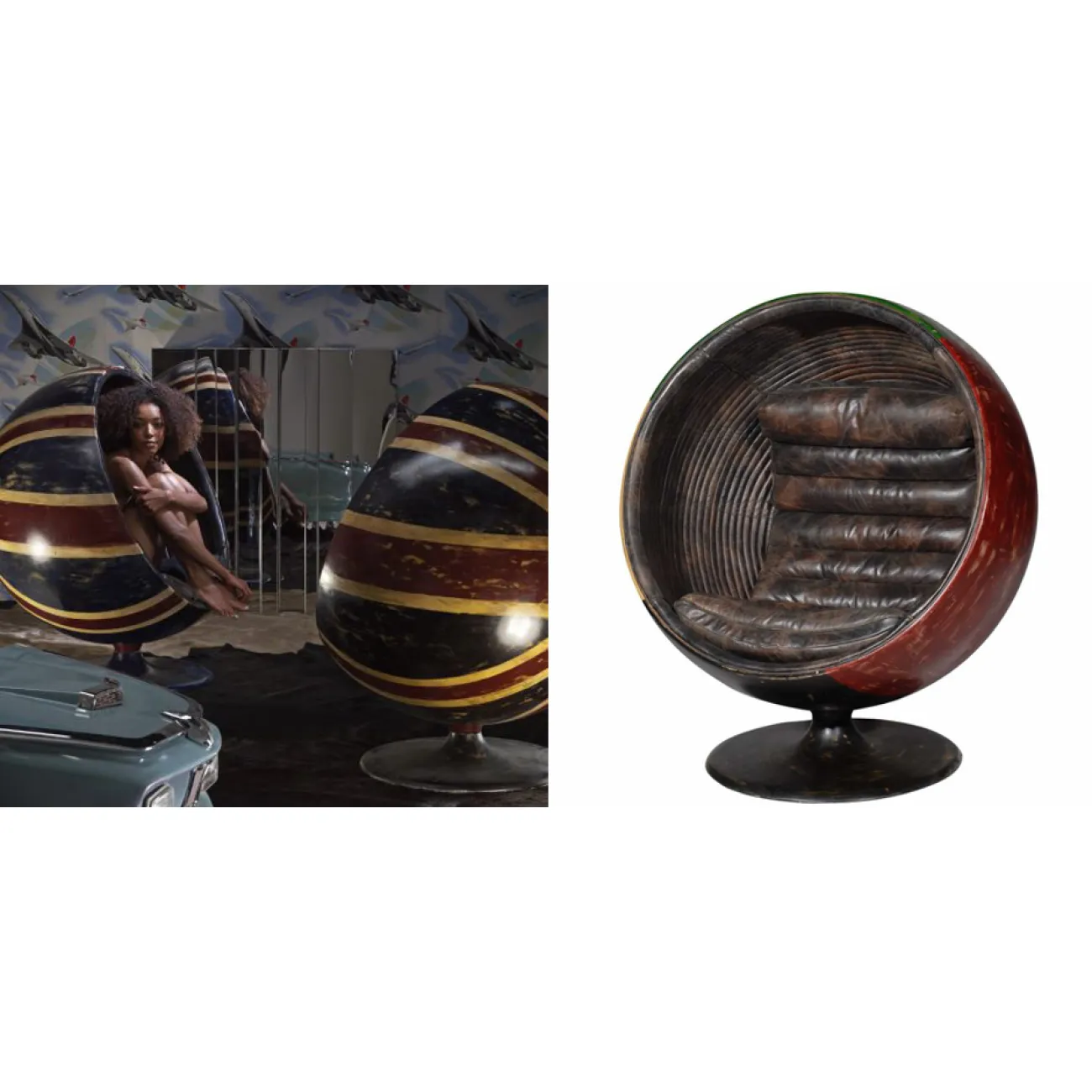 Кресло шар Pod Chair Union Jack & Brown Leather designed by Martin Waller от LaLume