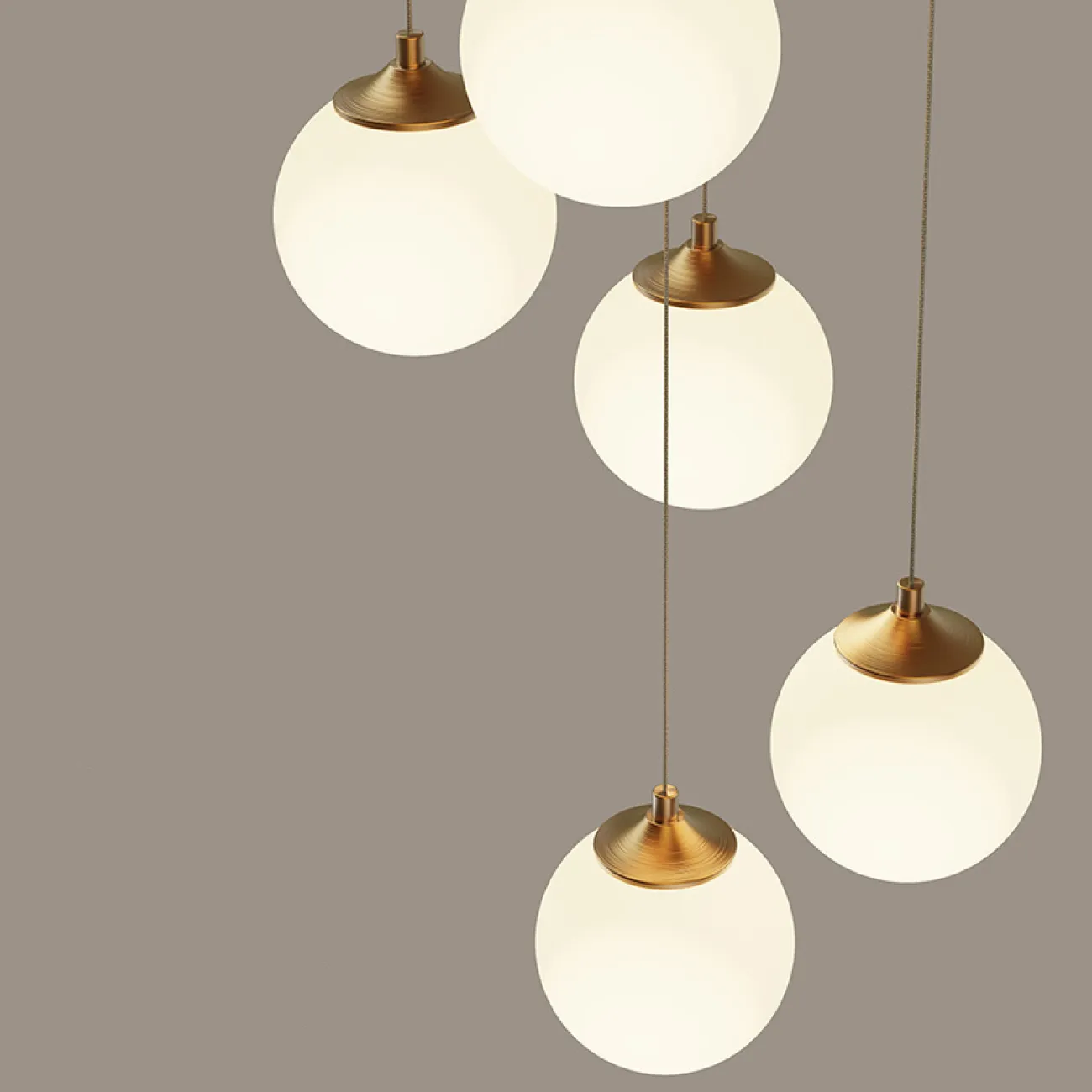 Готовая комбинация подвесных светильников с белыми матовыми плафонами шарообразной формы BARTA L62