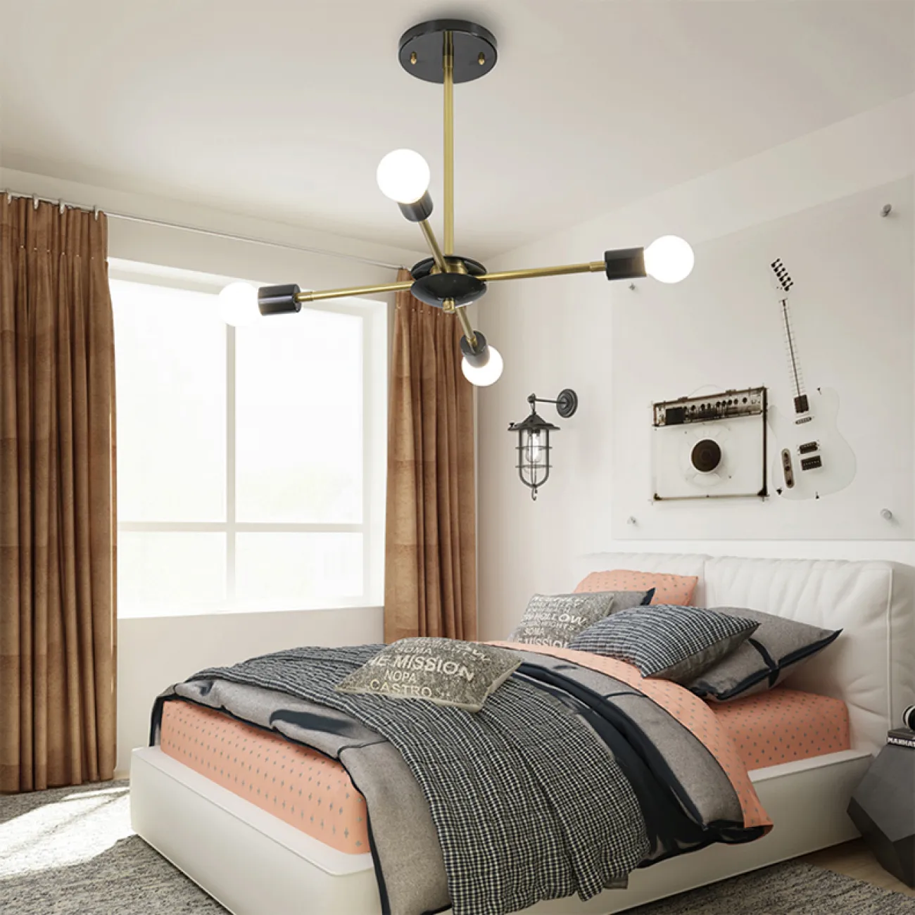 Люстра на штанге SPUTNIK D65 Gold/Black base от ImperiumLoft