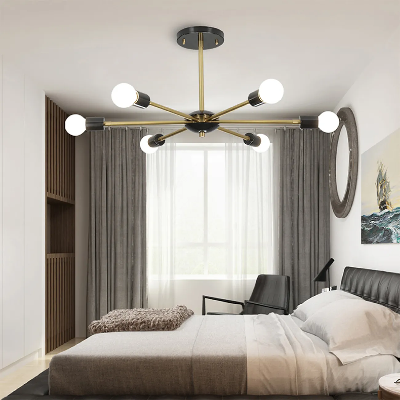 Люстра на штанге SPUTNIK D65 Gold/Black base от ImperiumLoft