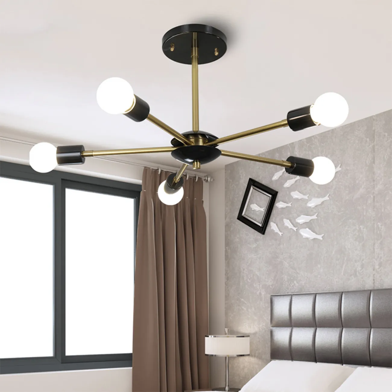 Люстра на штанге SPUTNIK D65 Gold/Black tubes от ImperiumLoft