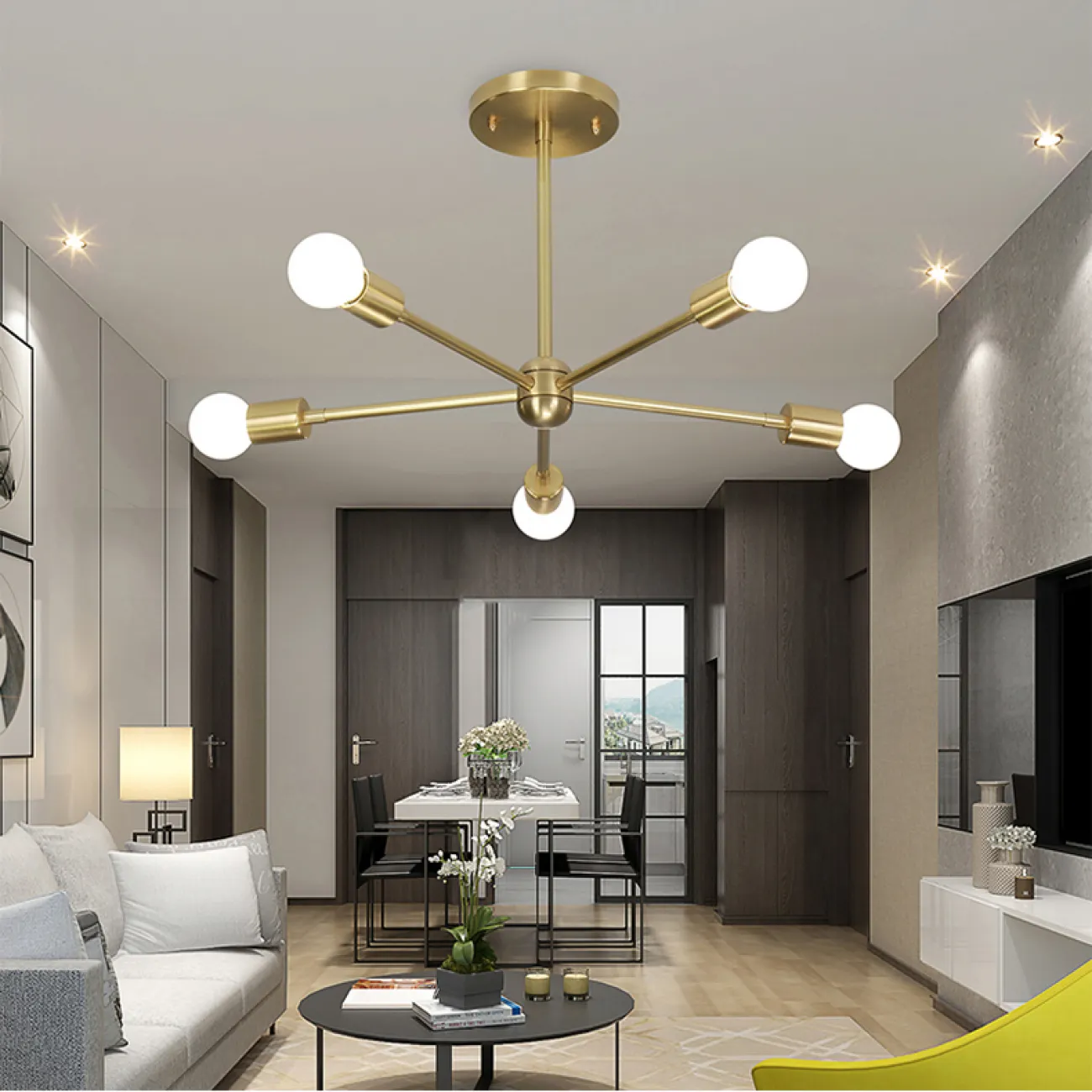 Люстра на штанге SPUTNIK D65 Gold/Black tubes от ImperiumLoft