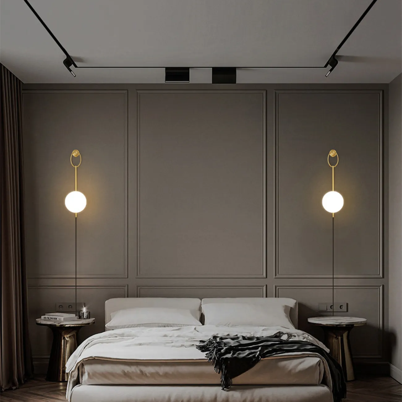 Настенный светильник со стеклянным шарообразным плафоном на трубчатом корпусе с кольцевым креплением SOLON Настенный светильник со стеклянным шарообразным плафоном на трубчатом корпусе с кольцевым креплением SOLON