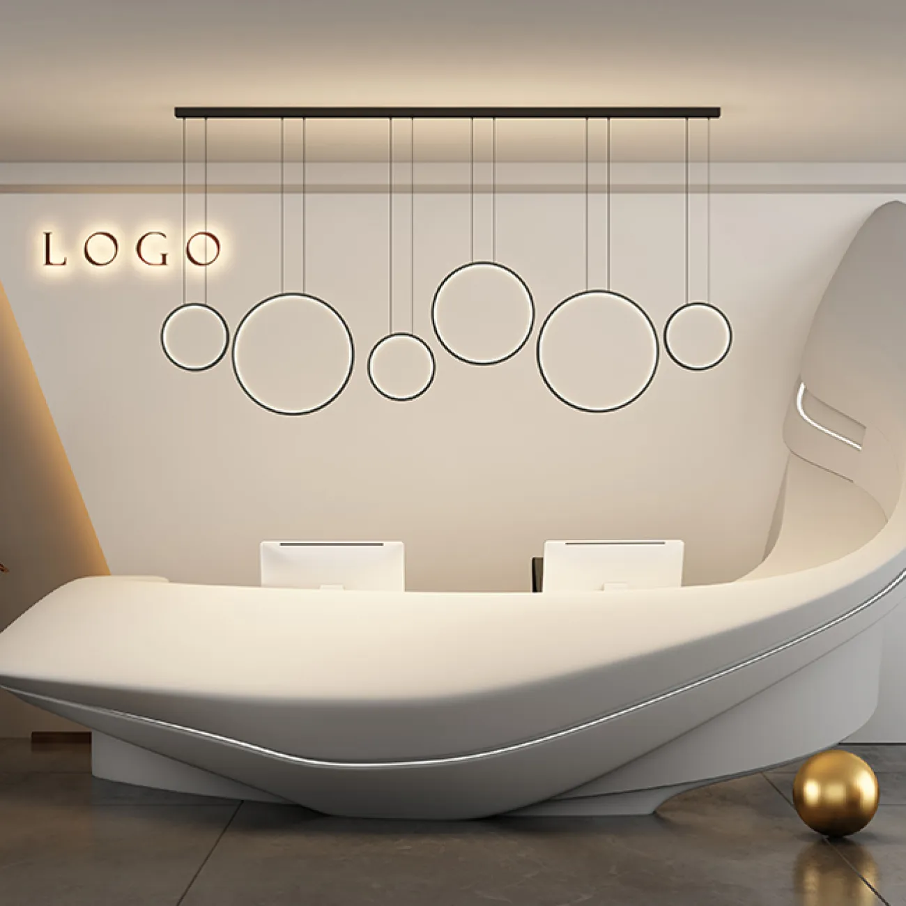 Готовая комбинация подвесных светодиодных светильников в виде композиции из колец разного диаметра FREDDO L170 Brass