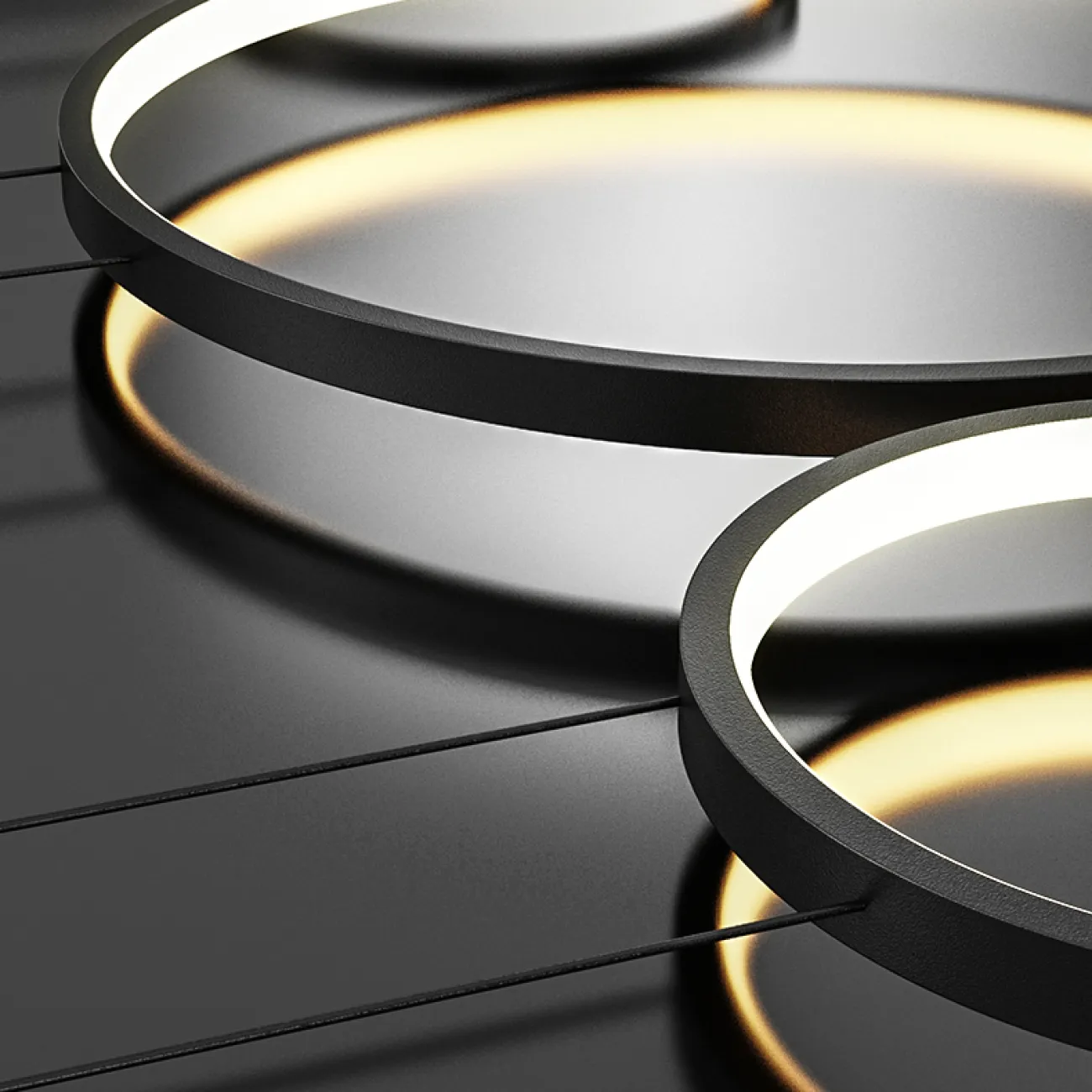 Готовая комбинация подвесных светодиодных светильников в виде композиции из колец разного диаметра FREDDO L170 Brass