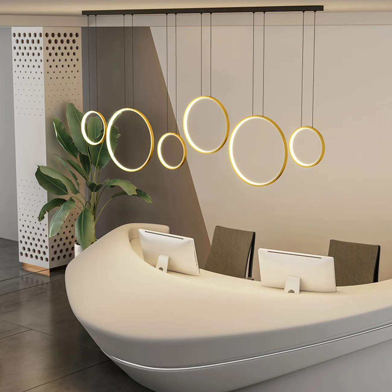 Готовая комбинация подвесных светодиодных светильников в виде композиции из колец разного диаметра FREDDO L170 Brass