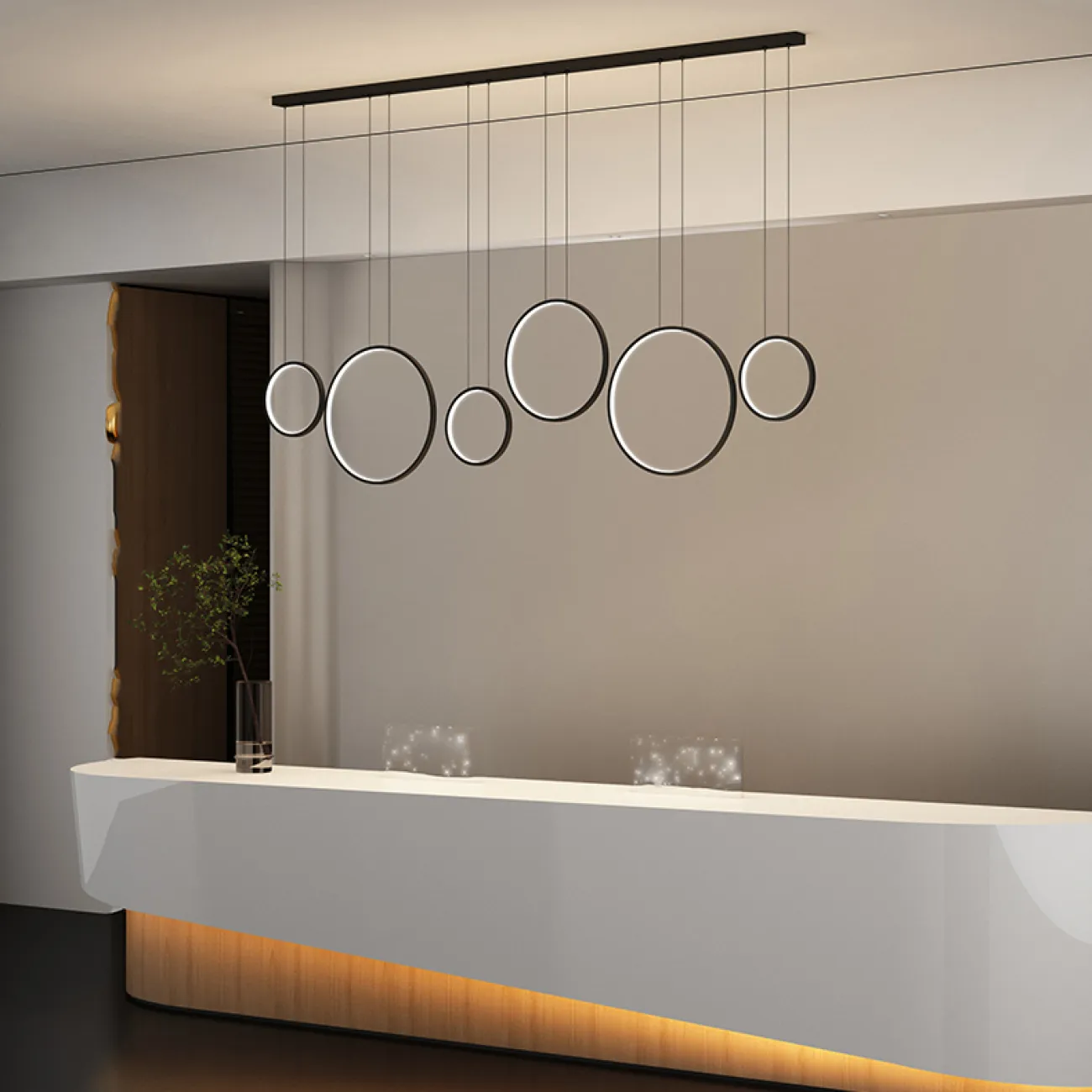 Готовая комбинация подвесных светодиодных светильников в виде композиции из колец разного диаметра FREDDO L170 Brass