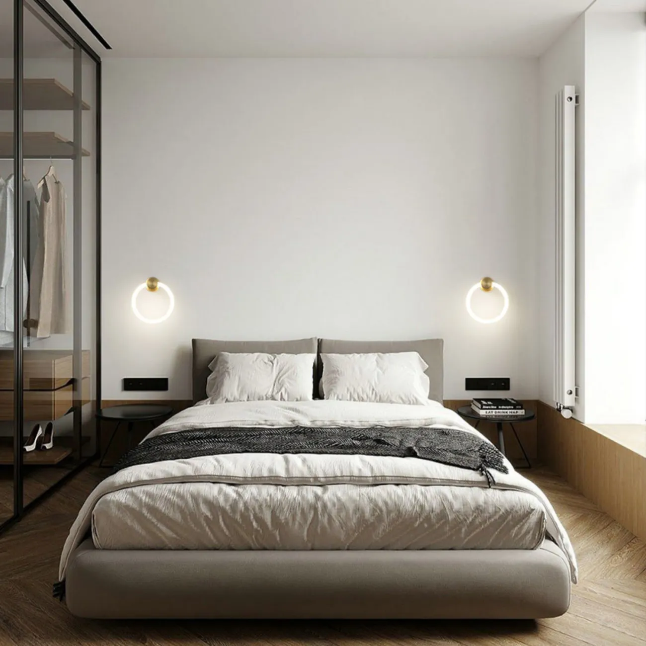 Серия настенных светодиодных светильников в виде светящихся колец на цилиндрическом креплении из латуни DAMON WALL Brass Серия настенных светодиодных светильников в виде светящихся колец на цилиндрическом креплении из латуни DAMON WALL Brass