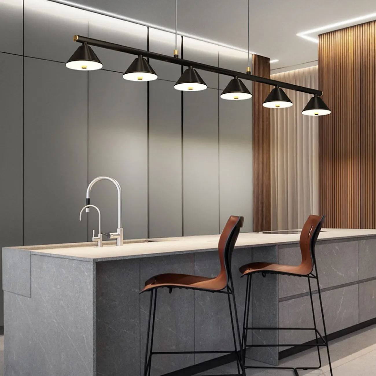 Подвесной светильник GENRE LONG L6 Black от ImperiumLoft