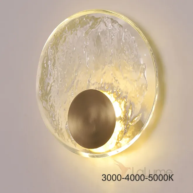 Настенный светодиодный светильник с дисковидным рельефным рассеивателем из хрусталя и круглым металлическим креплением LONA D20 Трехцветный свет