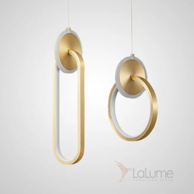 Готовая комбинация подвесных светодиодных светильников в виде композиции из светящихся колец и дисков RANDALL DUO Brass