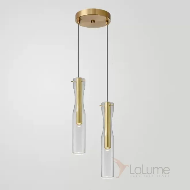 Готовая комбинация подвесных светодиодных светильников с двумя цилиндрическими плафонами в стеклянном корпусе в форме песочных часов MANI DUO Brass