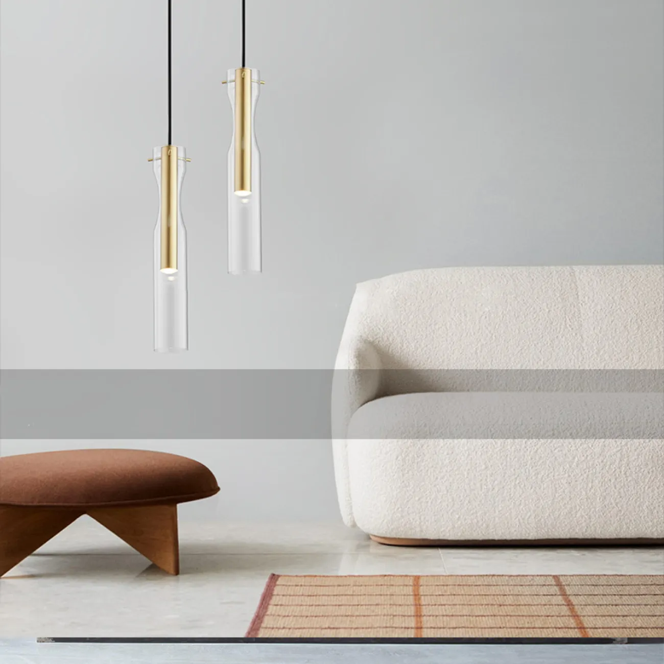 Готовая комбинация подвесных светодиодных светильников с двумя цилиндрическими плафонами в стеклянном корпусе в форме песочных часов MANI DUO Black