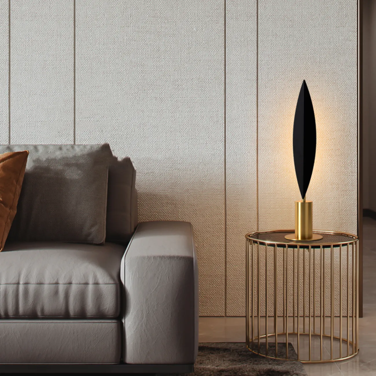 Настольная светодиодная лампа с черным листовидным рассеивателем на подставке цилиндрической формы IVY TAB