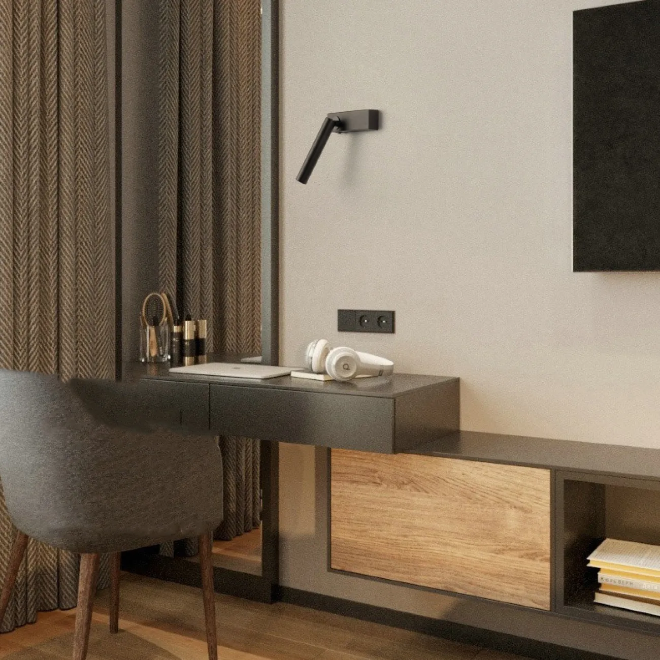 Серия настенных светодиодных светильников с вытянутым цилиндрическим плафоном на прямоугольном креплении с выключателем OLINN Left White