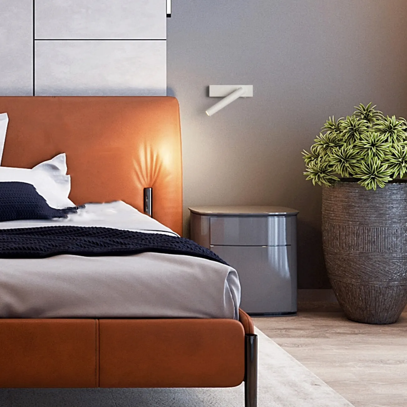 Серия настенных светодиодных светильников с вытянутым цилиндрическим плафоном на прямоугольном креплении с выключателем OLINN Left White