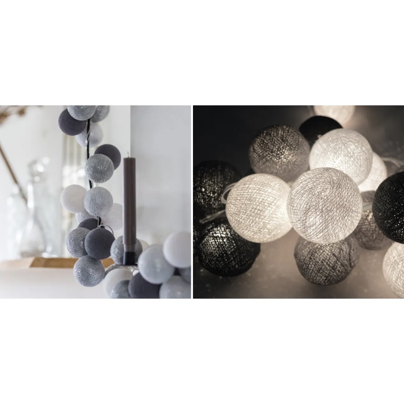 Гирлянда хлопковые фонарики Сotton Ball Silver Mix