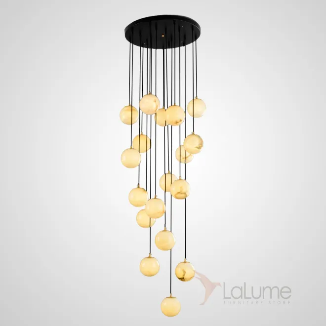 Готовая комбинация подвесных светильников c шарообразными плафонами из натурального белого мрамора MOSA L18