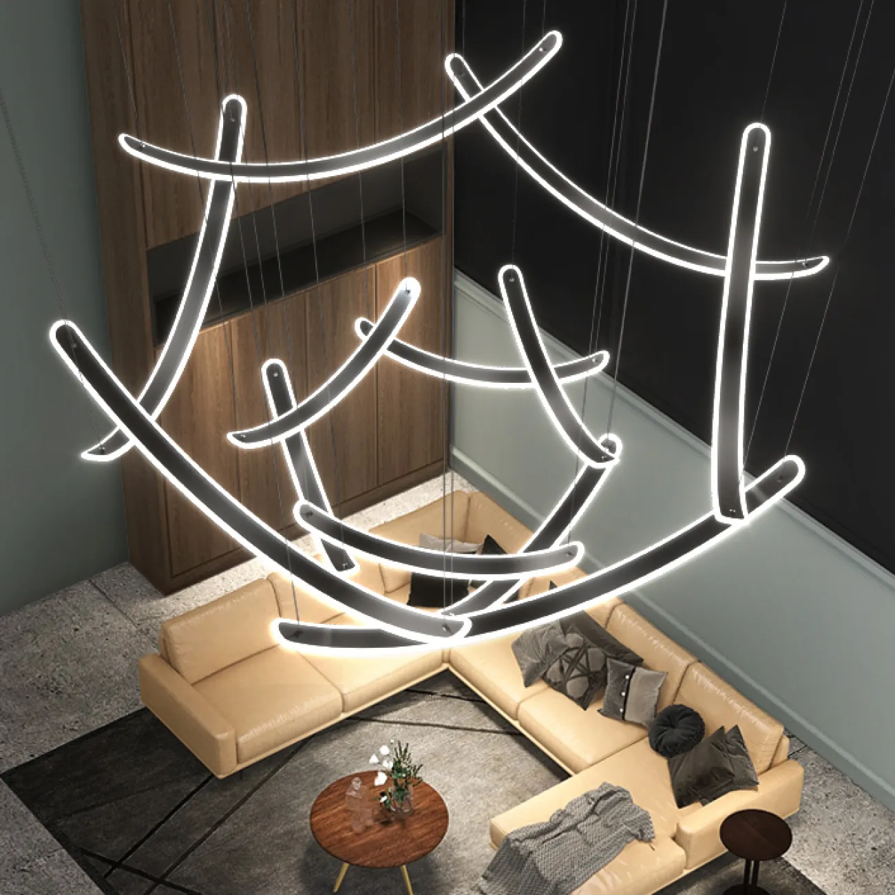 Готовая комбинация подвесных светодиодных светильников c вытянутыми изогнутыми плафонами со скругленными краями TEOLINE COMBO