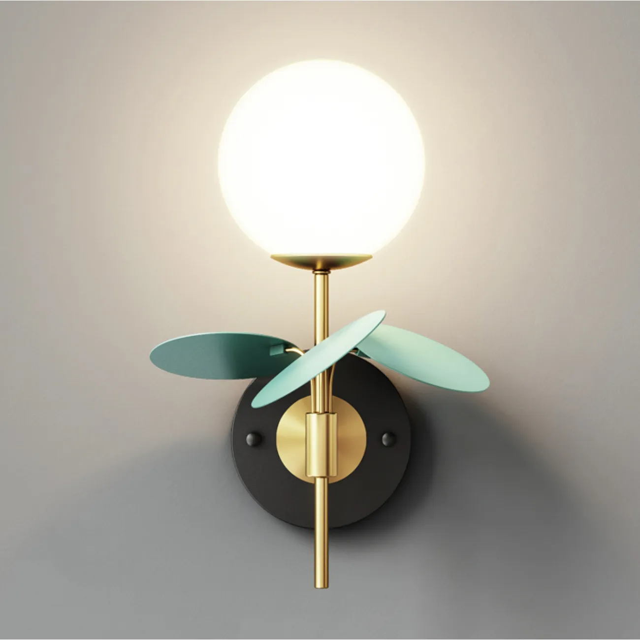 Настенный светильник с белым матовым плафоном шарообразной формы и голубыми декоративными дисками MATISSE C WALL Настенный светильник с белым матовым плафоном шарообразной формы и голубыми декоративными дисками MATISSE C WALL