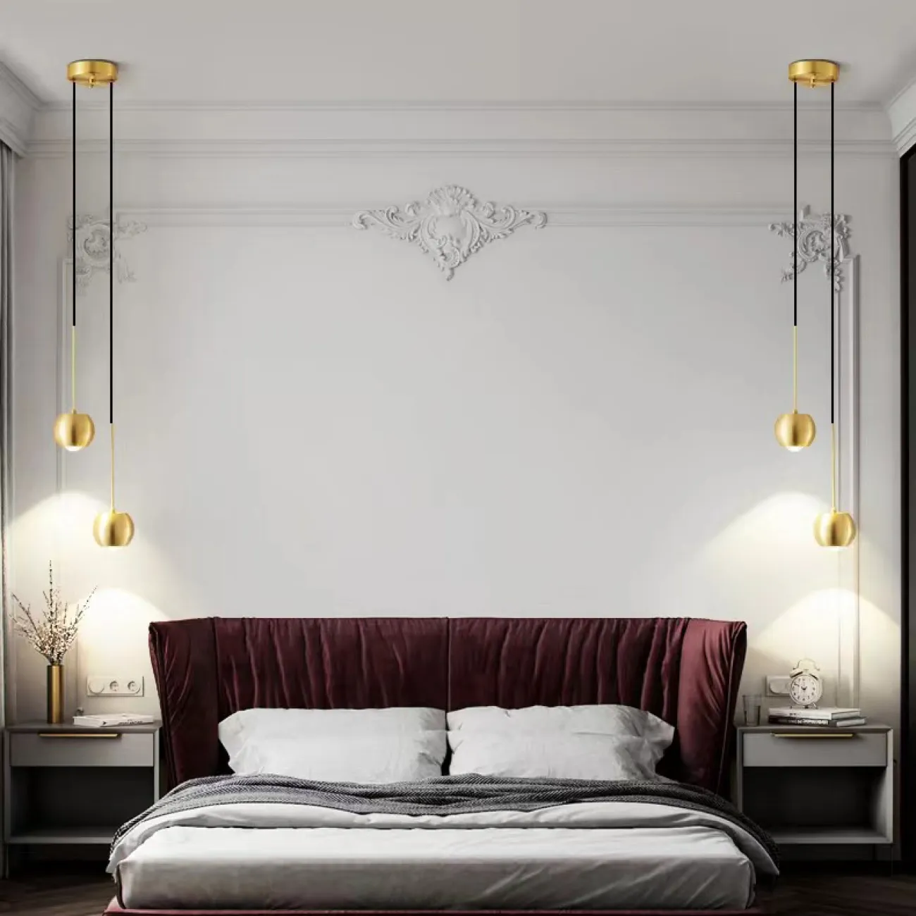 Готовая комбинация подвесных светодиодных светильников с двумя шарообразными плафонами, оснащенными оптическими линзами FLORRY DUO Готовая комбинация подвесных светодиодных светильников с двумя шарообразными плафонами, оснащенными оптическими линзами FLORRY DUO