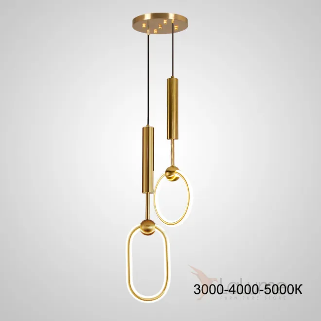 Готовая комбинация светодиодных светильников в виде светящихся колец в цилиндрических стержнях с шарами RING DUO B Brass Трехцветный свет
