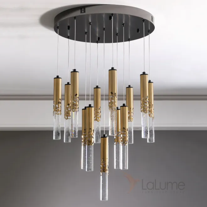 Готовая комбинация подвесных светодиодных светильников с хрустальными рассеивателями в цилиндрическом корпусе с орнаментом JUSTIN MORE
